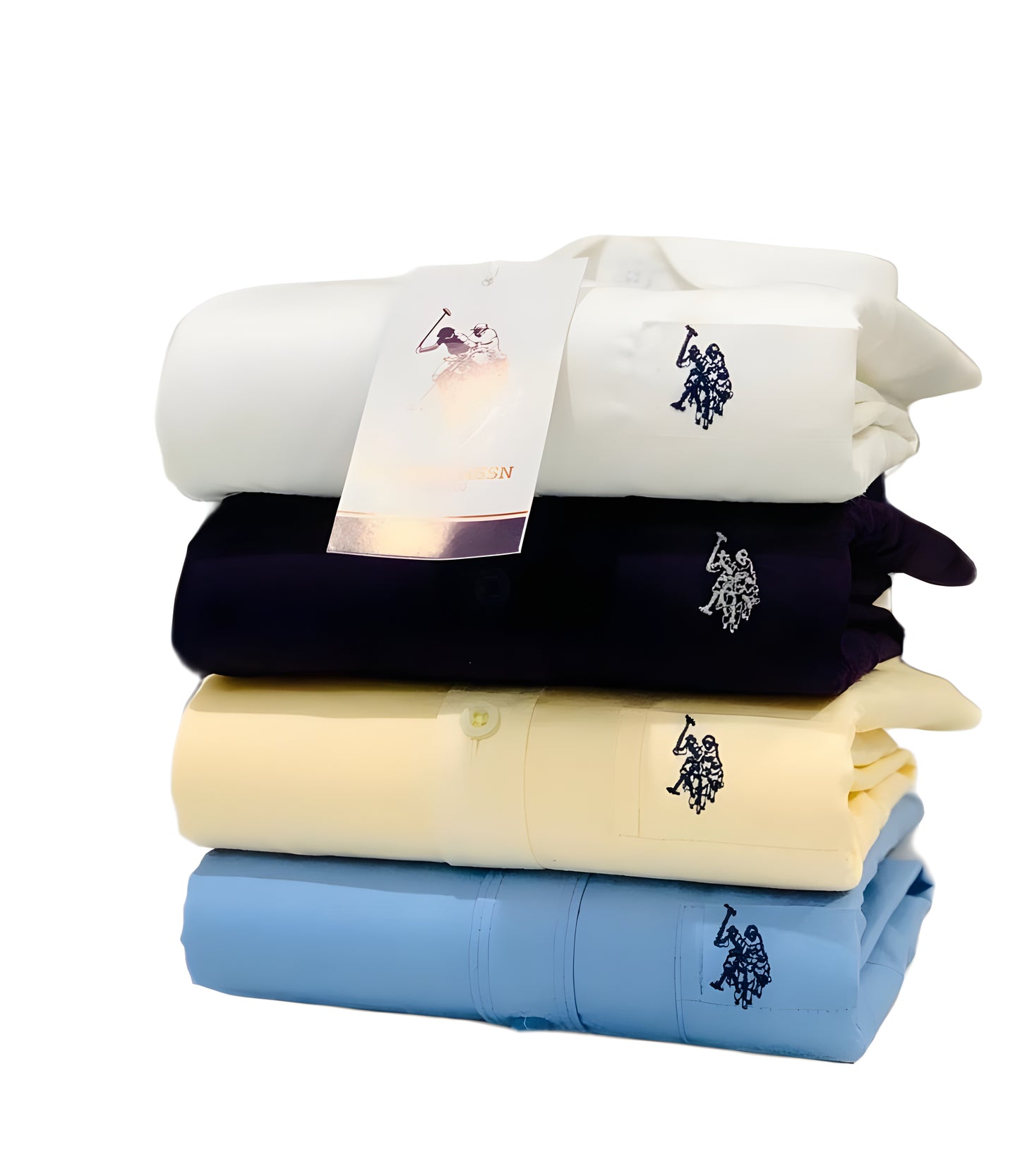 Inspired by U.S. Polo Assn Men’s Shirt Combo – 4 Colors (White, Black, Yellow & Sky Blue)