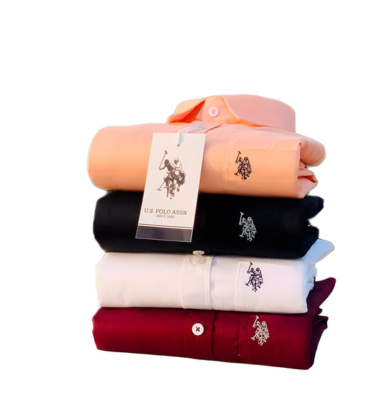 Inspired by U.S. Polo Assn Men’s Shirt Combo – 4 Colors (Peach, Black, White & Maroon)