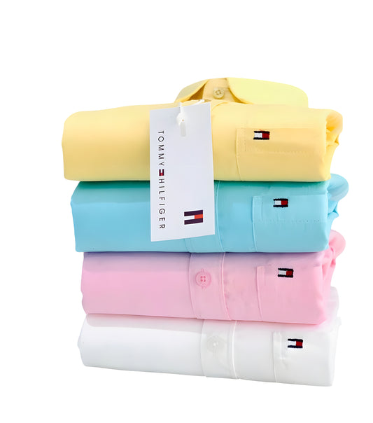 Tommy Hilfiger Men's shirts in yellow, blue, pink, and white