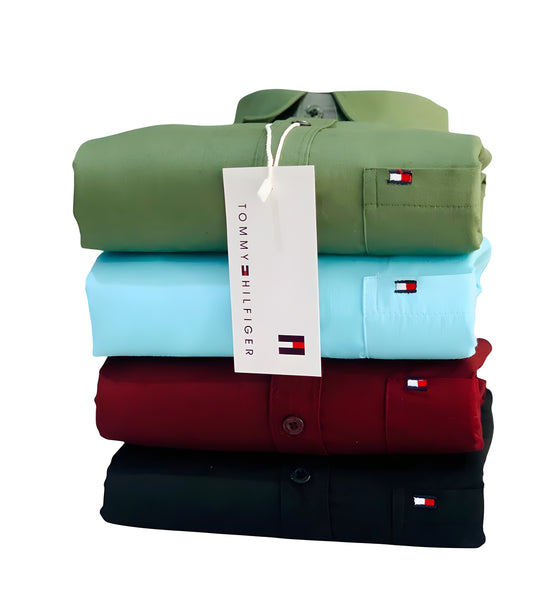 Tommy Hilfiger Premium Men's Shirt Combo -  Olive, Blue, Maroon and Black