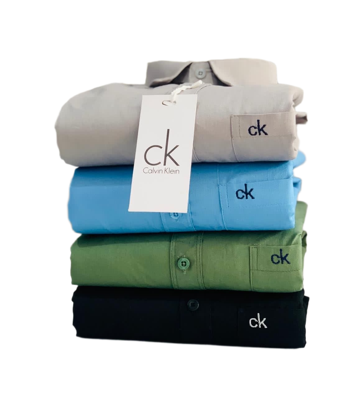 Calvin Klein Men's Shirt Combo - Grey Blue Olive Black colors with visibe tag