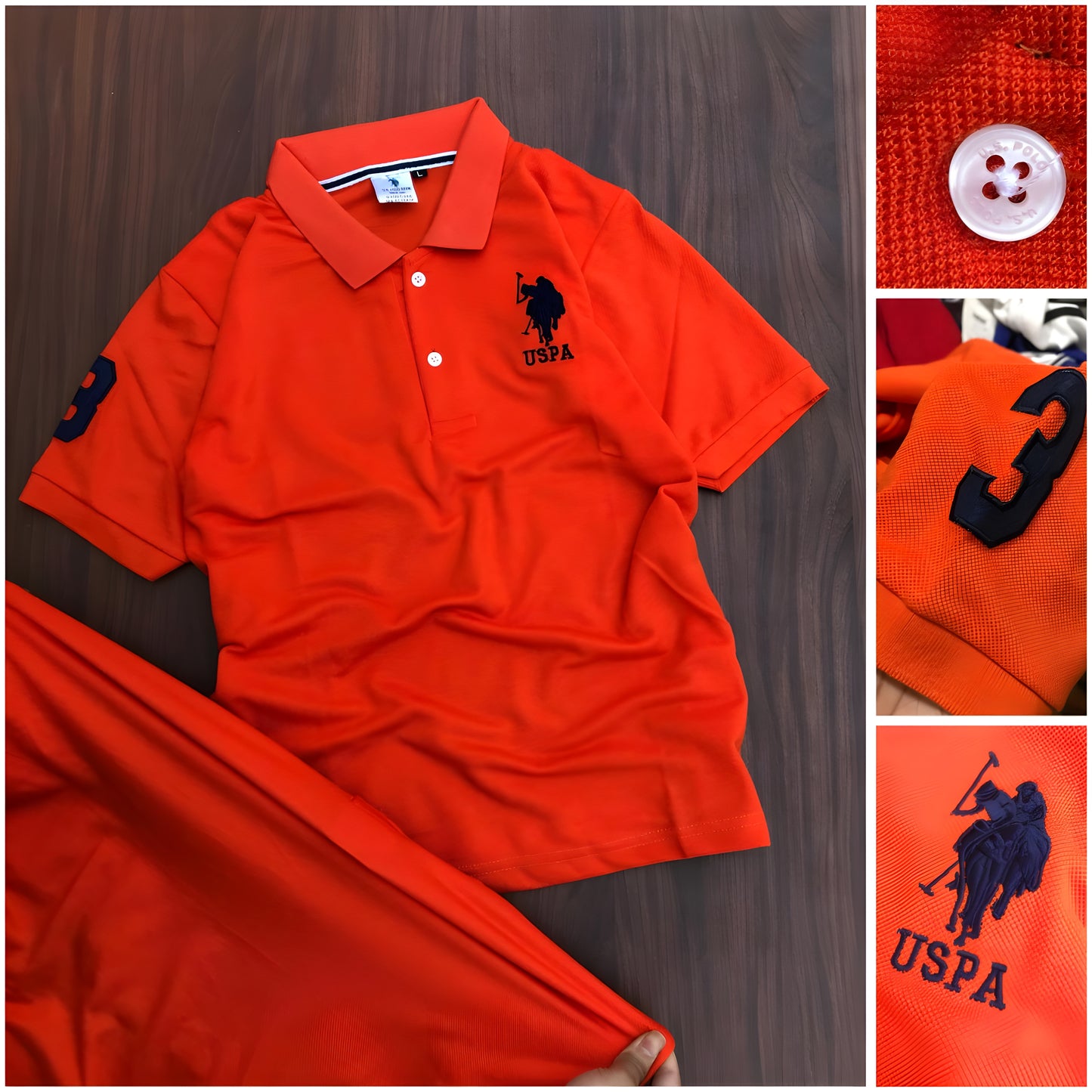 Orange polo matty t-shirt with USPA logo
