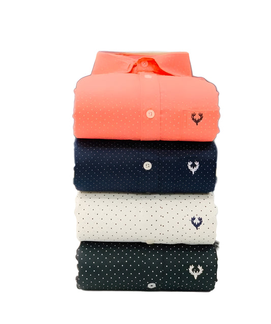 Inspired by Allen Solly Polka Dot Men's Shirt Combo – 4 Colors (Peach, Navy, White & Black)