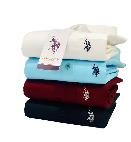 Inspired By U.S. Polo Assn Men’s Shirt Combo – 4 Colors (White, Sky Blue, Maroon & Black)