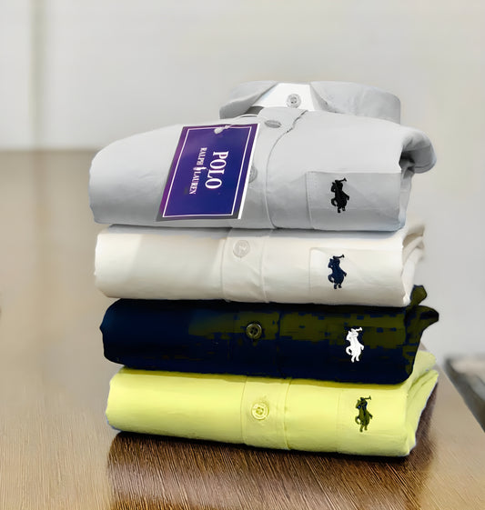 Inspired by Polo Ralph Lauren Men’s Shirt Combo – Grey, White, Navy & Lemon Yellow