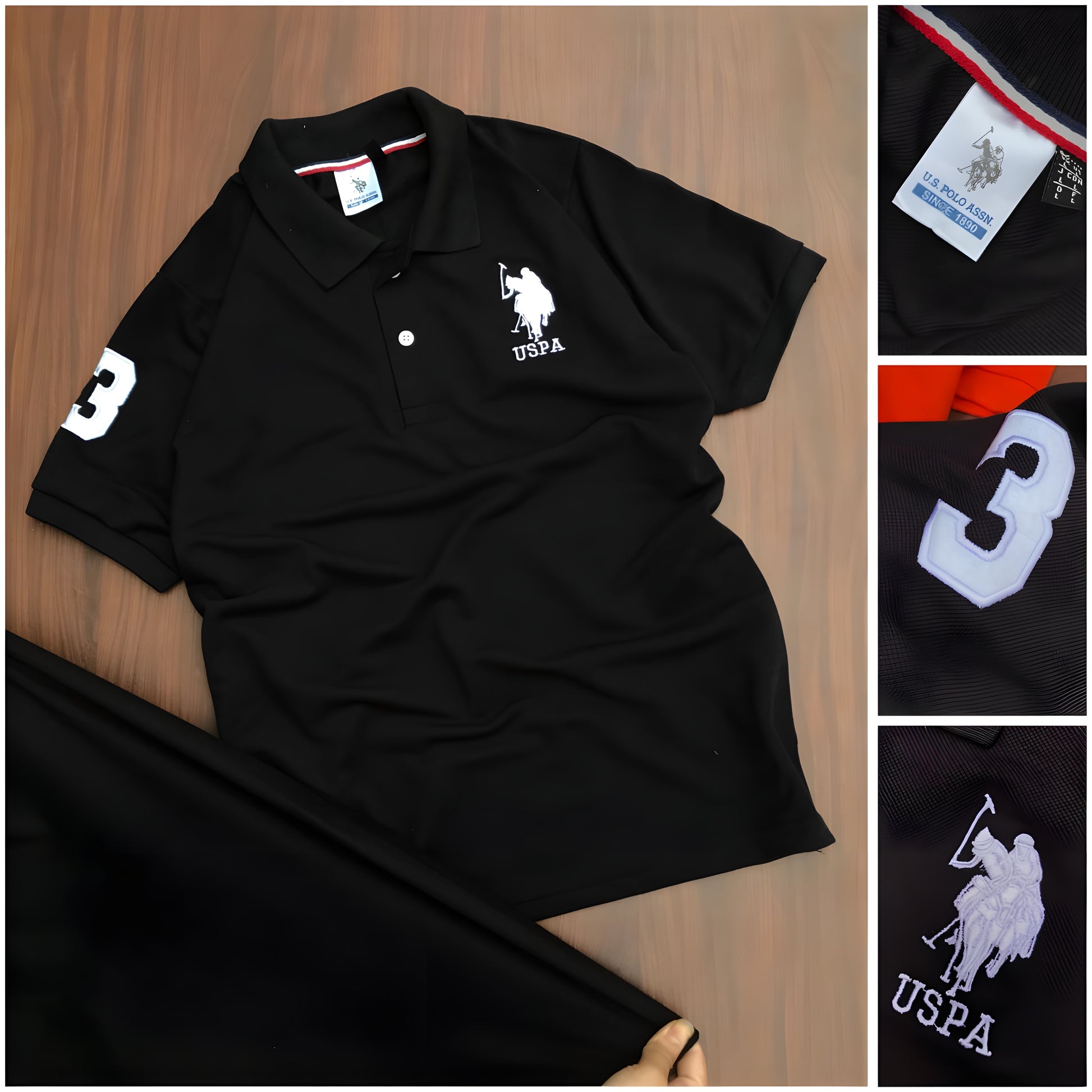 Black U.S polo Collar T-shirt 