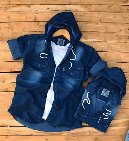 Inspired by Levi's Denim Jacket with Hoody - Dark Blue