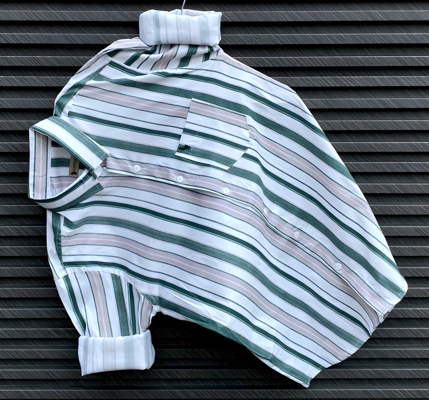 Men’s Green & Beige Striped Casual Shirt
