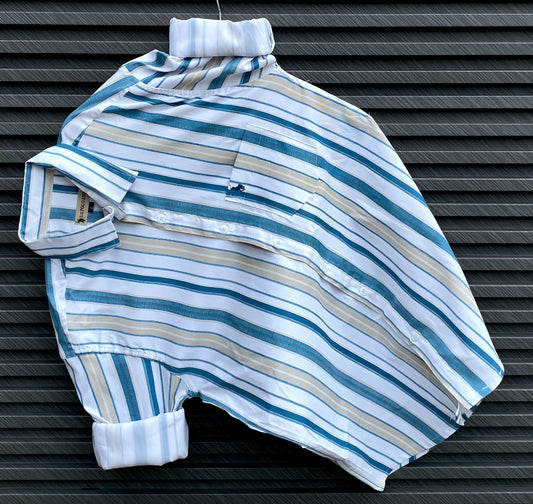 Men’s Blue & Beige Striped Casual Shirt