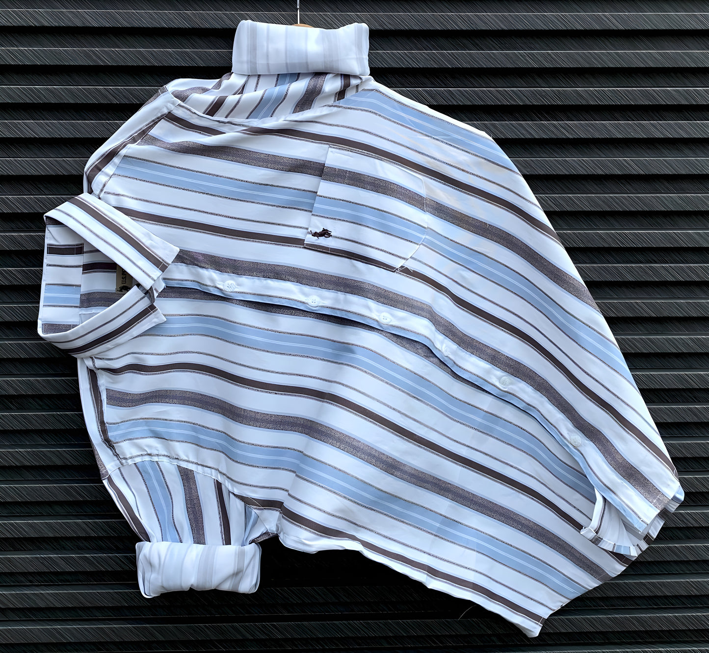 Men’s Blue & Brown Striped Casual Shirt