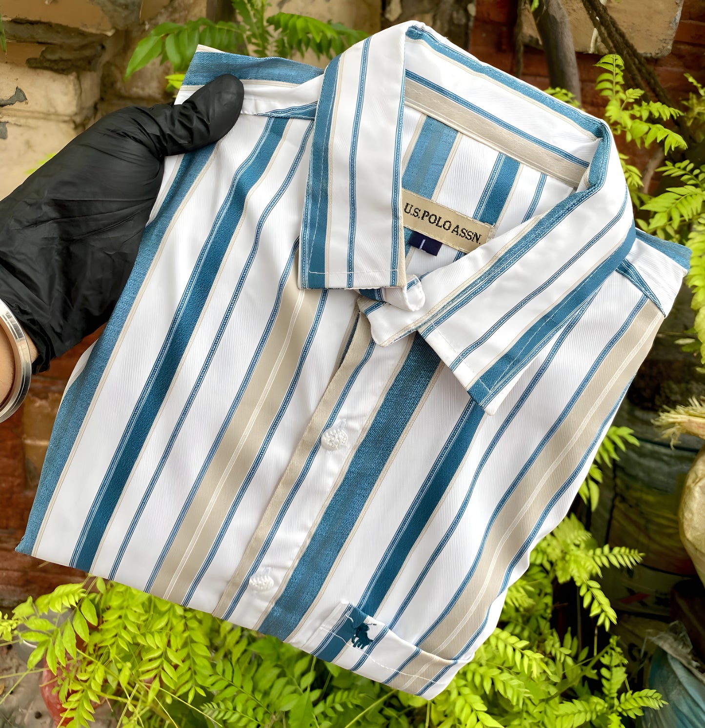 Men’s Blue & Beige Striped Casual Shirt