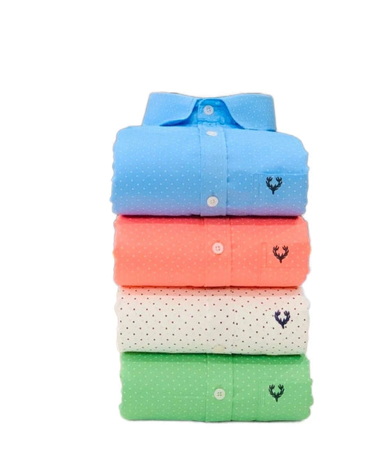 Inspired by Allen Solly Polka Dot Men's Shirt Combo – 4 Colors (Sky Blue, Peach, White & Green)
