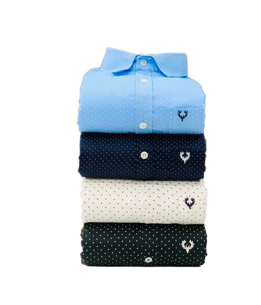 Inspired by Allen Solly Polka Dot Men's Shirt Combo – 4 Colors (Sky Blue, Navy, White & Dark Green)
