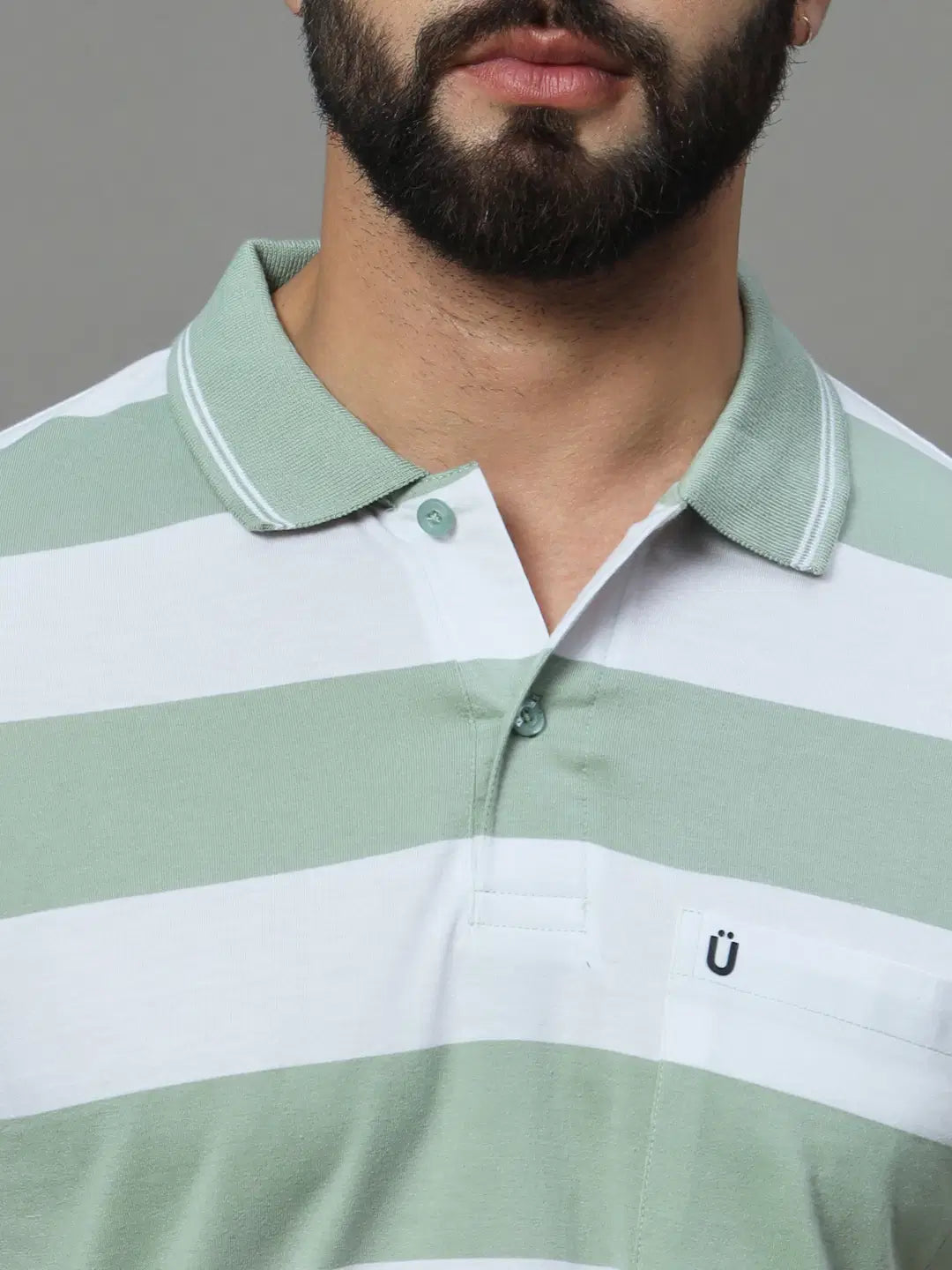 Cotton Blend Regular Fit Striped Half Sleeves Men's Polo T Shirt