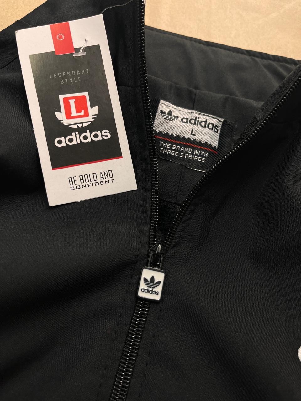 Retro Black Track Jacket with White Stripes – Adidas-Inspired Athletic Windbreaker | Vintage Sportswear Style