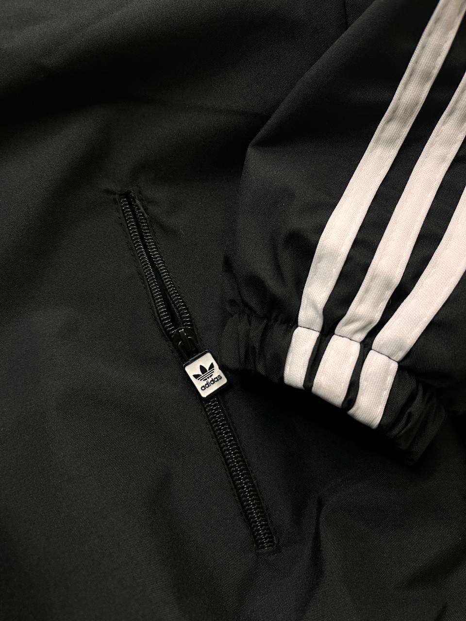 Retro Black Track Jacket with White Stripes – Adidas-Inspired Athletic Windbreaker | Vintage Sportswear Style