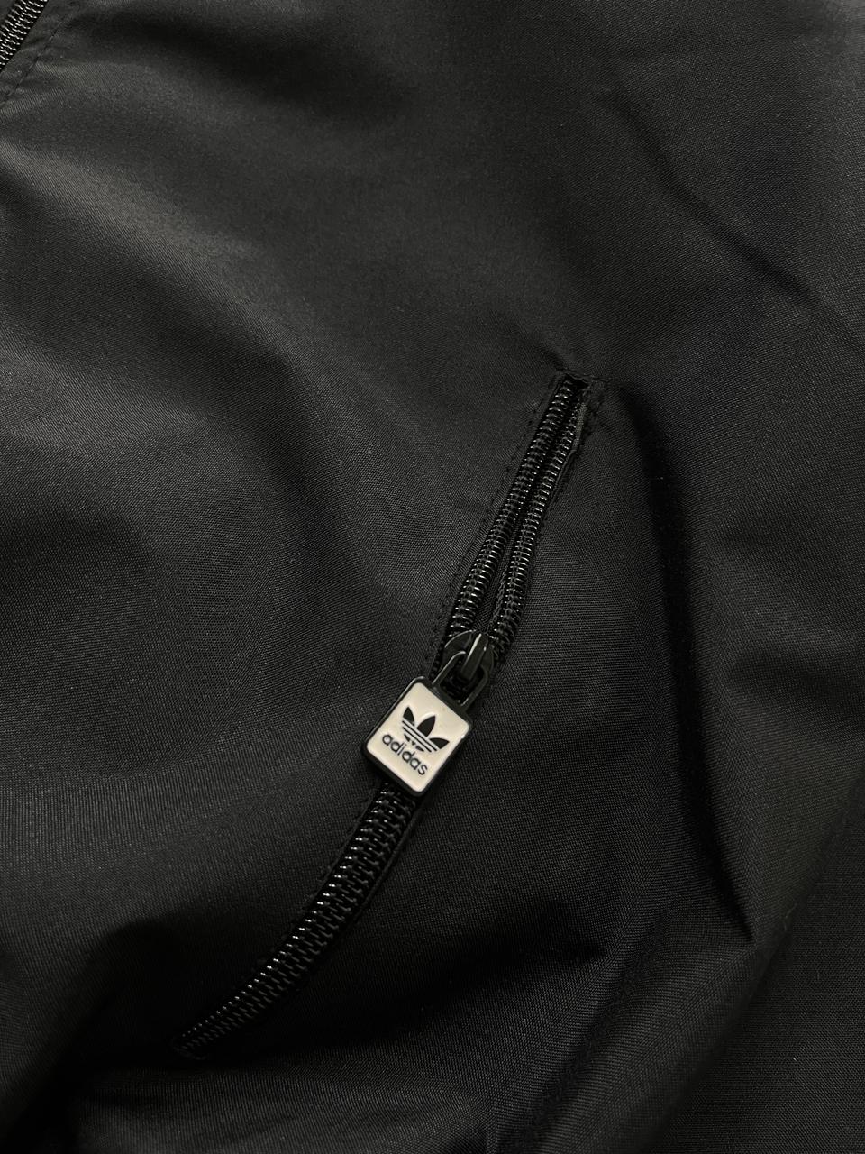 Retro Black Track Jacket with White Stripes – Adidas-Inspired Athletic Windbreaker | Vintage Sportswear Style