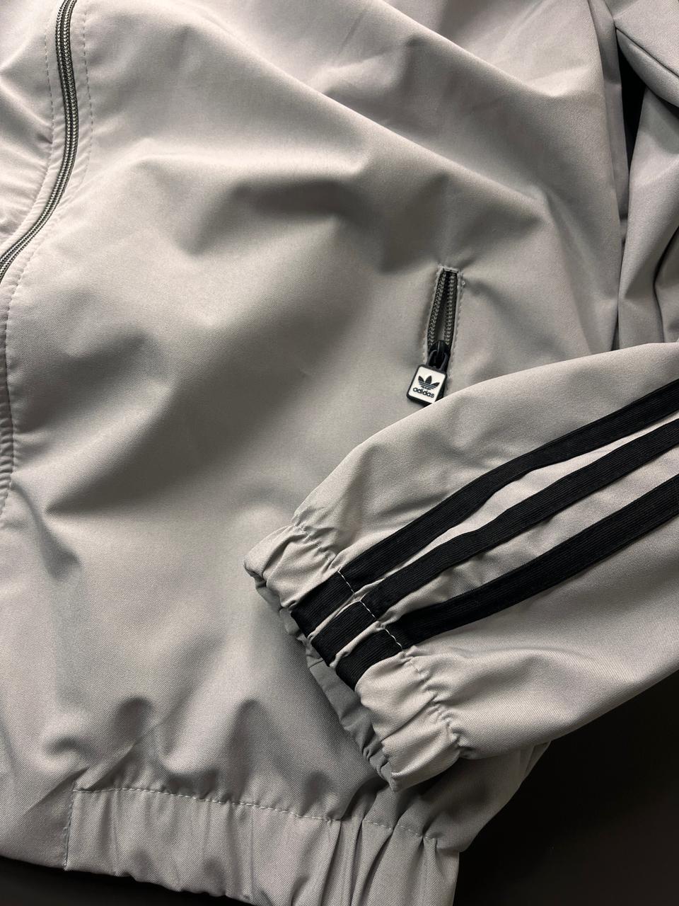 Retro Grey Track Jacket with Black Stripes – Adidas-Inspired Athletic Windbreaker | Vintage Sportswear Style