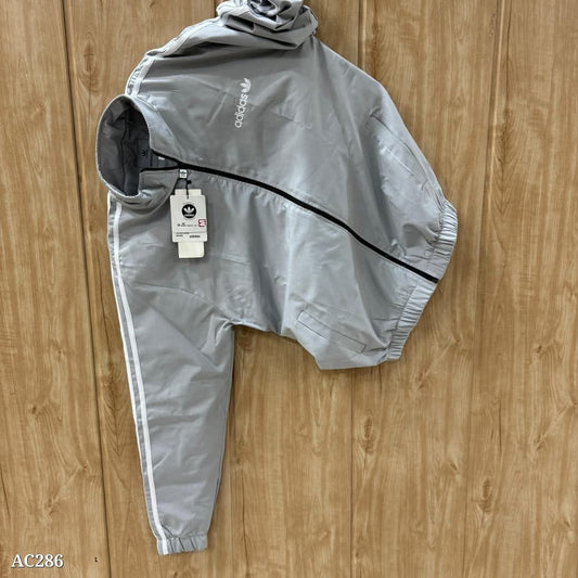 Retro Grey Track Jacket with Black Stripes – Adidas-Inspired Athletic Windbreaker | Vintage Sportswear Style